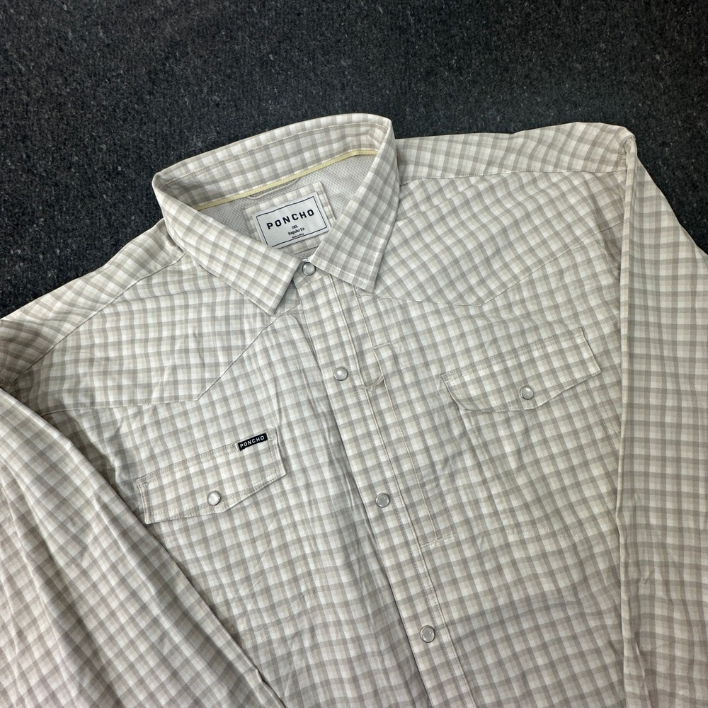 Poncho Shirt Mens 3XL Tan Gingham Western Pearl Snap Performance Fishing Shirt